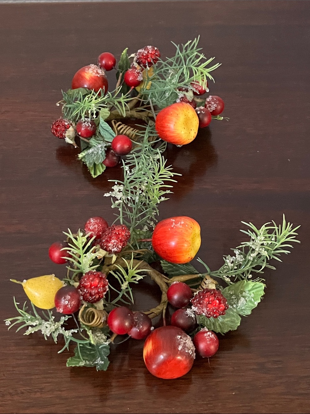 Holiday Red and Green Fruit Christmas Candle Wreaths